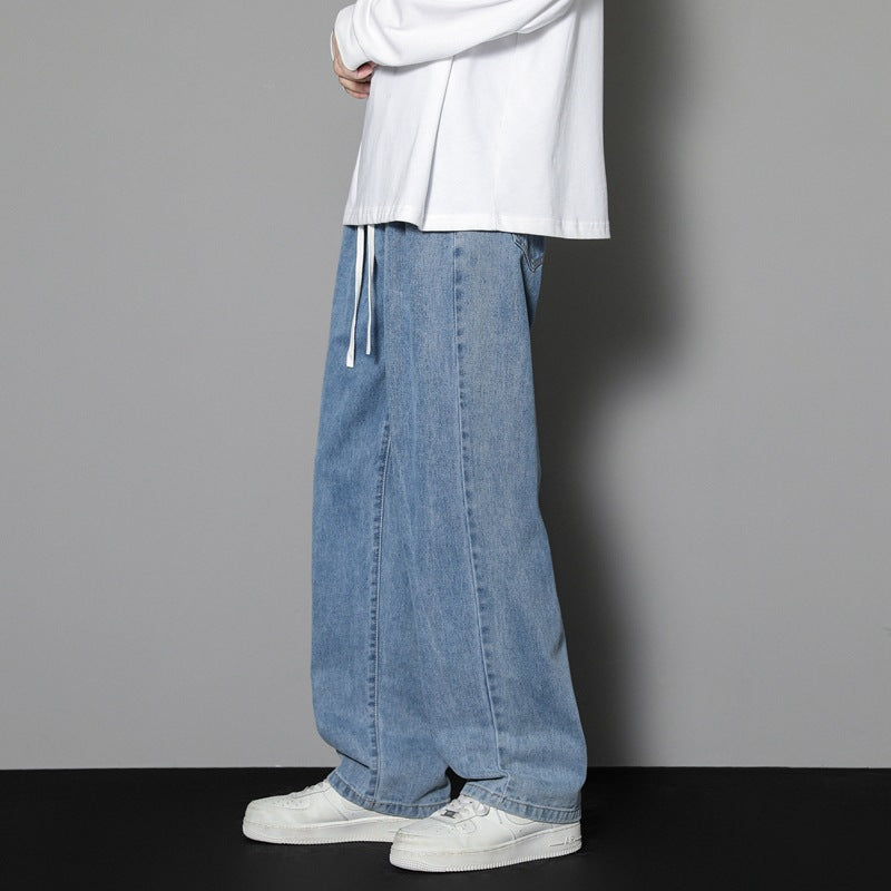 Voguable black men fashion urban Clean and Comfortable Trendy Season Men's New Jeans Loose Straight Casual Youth Hong Kong Style Cropped Pants All-Matching voguable