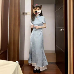 New Chinese style national style improved cheongsam dress women's clothing summer new style high-end waist temperament long skirt