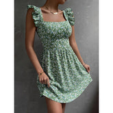 Voguable grunge dti New Women's Spring and Summer Square Collar Lotus Leaf Shoulder Bow Swing voguable