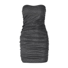 Voguable pop culture dress to impress Style Women's Spring New Fashion Sexy V-neck Tube Top Backless Pleated Dress voguable