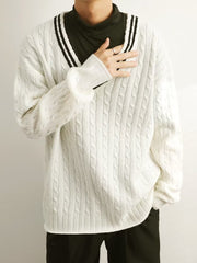 Voguable classy outfits men Preppy Style V-neck Sweater Men's Suit Ins Winter New Loose All-Match Sweater Niche Sweater voguable