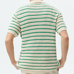 Men's Polo Shirt Light Luxury Knitted Clothing Popular Vintage Striped Short Sleeve Fashion Leisure Hollow Out Knitwear M-3XL voguable