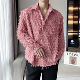 Voguable Sleeve Shirt Spring 2024 Trendy Men's Casual Long Solid Color Elegant Splicing Tassel Niche Design Fashion Tops voguable