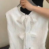Voguable Elegant Fashion O-neck Bow Lace Up Tank Top Summer New Ruffles Vest for Women Y2k Irregular Sleeveless Blouses voguable