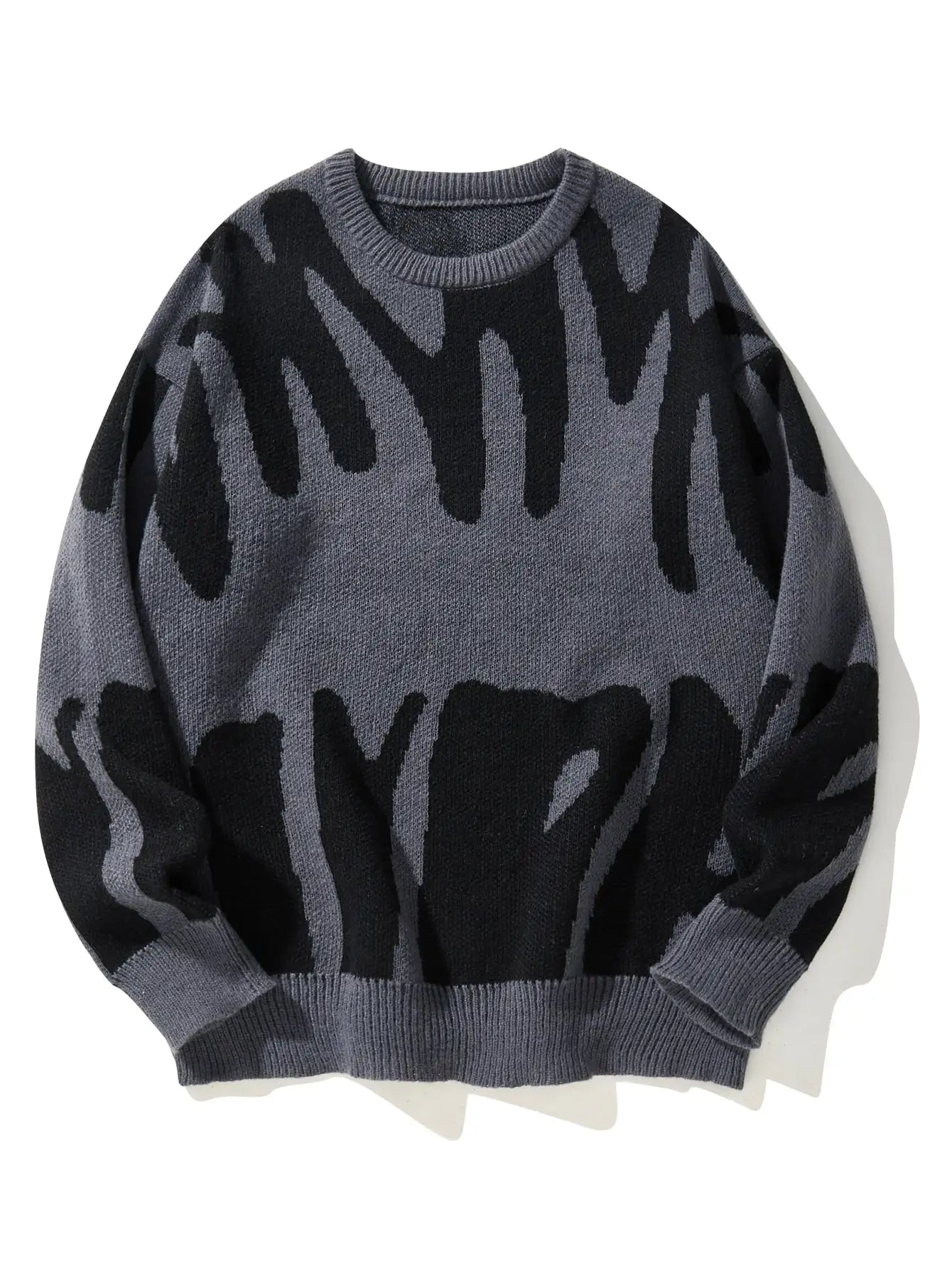 New Popular Autumn Winter Irregular Jacquard Pattern Pullover Sweater Casual Round Neck Contrast Color Knitted Men's Pullover voguable