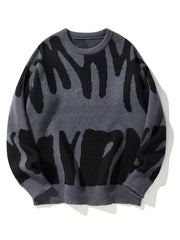New Popular Autumn Winter Irregular Jacquard Pattern Pullover Sweater Casual Round Neck Contrast Color Knitted Men's Pullover voguable
