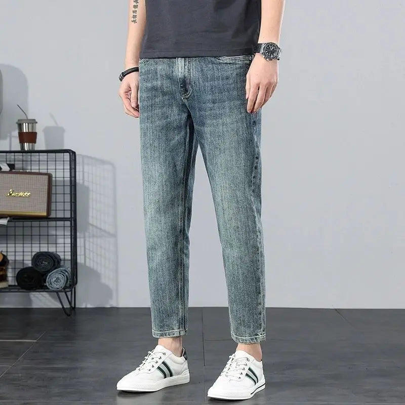 Spring Autumn New Fashion Middle-waisted Jeans Men's Clothing Solid Color Buttons Trend Simplicity Korean Casual Straight Pants voguable