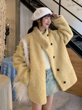 Japan Cute Faux Lamb Coat Women Loose Long Sleeve Winter Warm Retro Jacket Casual Stand Collar Preppy Style Pockets New Top voguable