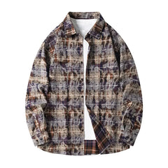 Lapel Collar Casual Shirt Jacket Retro Plaid Tie-dye Men's Cotton Shirt Coat Long Sleeve Casual Single Breasted 5Colors
