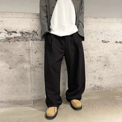 New Light Business Men Suit Pants Light Luxury Draped Solid Color Curved Knife Pants Elegant Straight Trousers Dress Pants M-3XL voguable