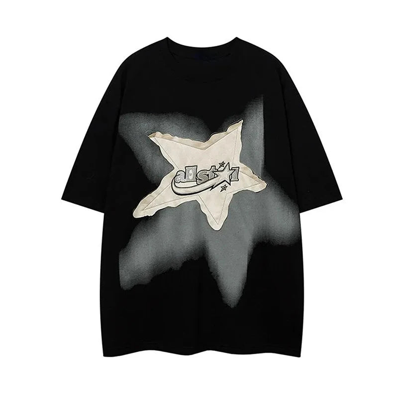 Y2K Vintage Star Printing Women T Shirt Bf Summer 100% Cotton Fashion Loose Streetwear Casual Tops Harajuku Hip Hop T Shirt voguable