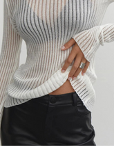 Perspective Sexy Thin Knit Sweater Women Solid Color Basic Pullover Top Casual Cozy Long Sleeve T-shirts Spring Summer New voguable