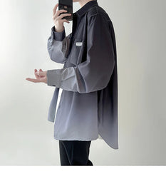 Men's shirt Gradient Plicated Long Sleeve Shirts Loose Korean Shirt Fashion Casual Oversize Shirt Coat High Quality Clothing voguable