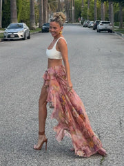 Voguable Vacation Floral Printed Ruffle Half Bodycon Skirt Low Waist Y2K Aesthetics Lace Skirt Harajuku Grunge Fairycore Clothes voguable