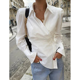 Elegant White Shirts Women Fashion Irregular Blouses Office Ladies Korean Long Sleeve Chic Buttons Slim Design Tops New voguable