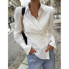 Elegant White Shirts Women Fashion Irregular Blouses Office Ladies Korean Long Sleeve Chic Buttons Slim Design Tops New voguable