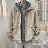 Autumn Winter New Fashion Hooded Long Sleeve Solid Trench Men's Clothing Pocket Korean Trend All-match Fake Two Pieces Chic Tops voguable