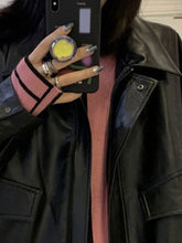 Spring Autumn Cool Retro Casual Oversized Black Waterproof Soft Faux Leather Jackets for Women Zipper Elastic Waist voguable