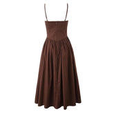 YENKYE New Women Sexy Elegant Coffee White Sling Long Dress Low Waist Fit And Flare Summer Party Maxi Dresses Cotton Robe voguable