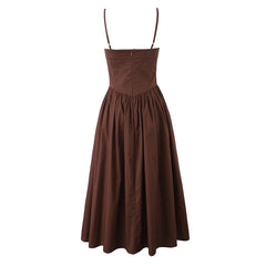 YENKYE New Women Sexy Elegant Coffee White Sling Long Dress Low Waist Fit And Flare Summer Party Maxi Dresses Cotton Robe voguable