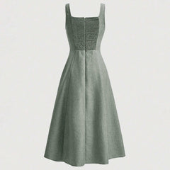 Dresses Summer French Elegant Fashion Simple Sleeveless Square Neck A-Line Midi Party Dresses For Women voguable