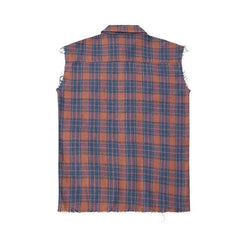 Voguable American Hip-hop Retro Vintage Plaid Sleeveless Vest Men Women Korean Style Summer Trend Street Lapel Work Vest Jacket Aesthetic voguable