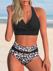Voguable Sexy Lace Up V Neck Bikinis Women Split Swimsuit High Waist Beach Bikini New All Season Backless Bikinis 2 Piece Set voguable
