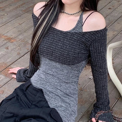 Voguable Women Solid Color Tank Tops Tie-Up Halter Neck Sleeveless Backless Vests with Long Sleeve Crop Tops Knit Smock Cover-Ups voguable