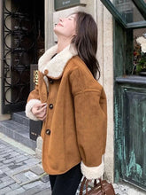 Y2K Faux Lamb Suede Jacket Women Warm Winter Streetwear Retro Coat Korean Casual Loose Long Sleeve Single Breasted Outwear voguable