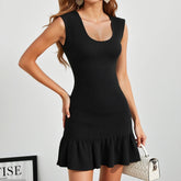 Dreeses Summer Elegant Simple Shirring Sleeveless Square Neck Mini Daily Shift Dresses For Women voguable