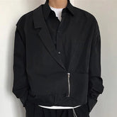 Voguable Spring Autumn New Turn-down Collar Long Sleeve Button Shirt Man Fake Two Pieces Patchwork Zipper Contrast Color Y2K Tops voguable