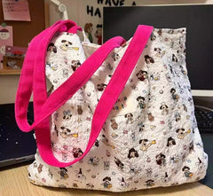 Sweet Kawaii Dog Print Canvas Underarm Bag High-capacity Cartoon Harajuku Shoulder Handbags Trendy Women Tote Bags Y2k Aesthetic voguable