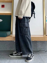 Baggy Jeans Men's Oversize Streetwear Fashion Wide Leg Cargo Pants Hip Hop Harajuku Multi-Pocket Denim Trousers Black Blue voguable