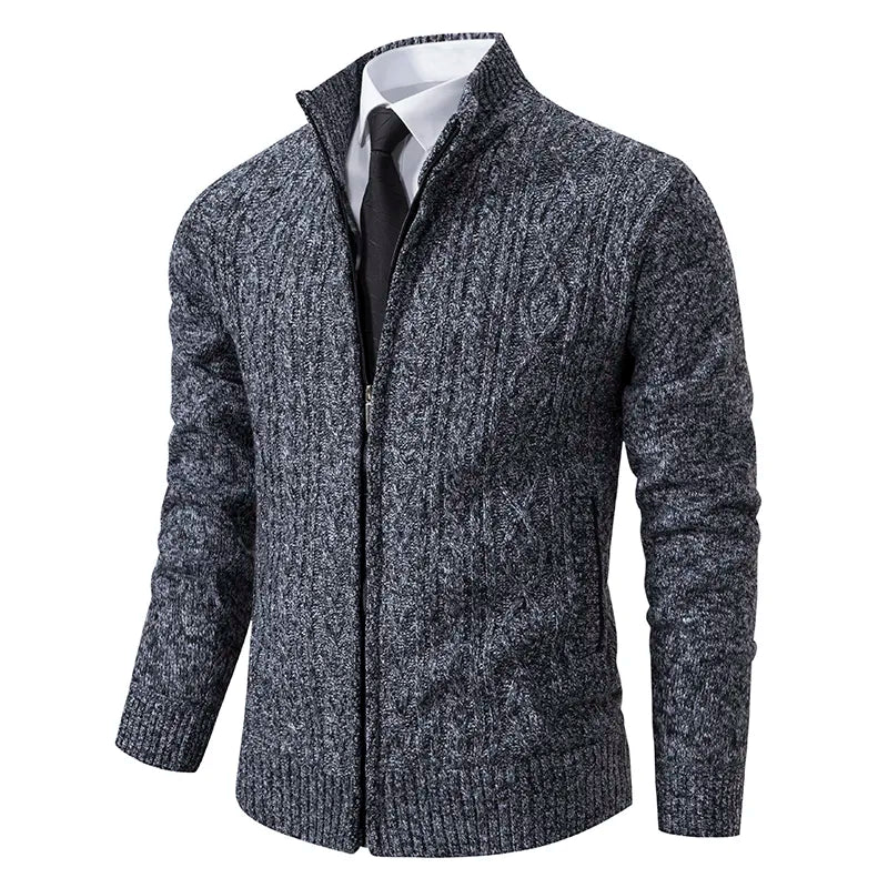 New Winter Thick Warm Cardgian Men Smart Casual Knitted Sweatercoat Jackets Mens Slim Solid Color Stand Collar Knitting Cardigan voguable