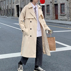 Autumn Trench Coat Lapel Pockets Keep Trendy Belt Notch Collar Men Spring Coat Spring Trench Coat for Dating