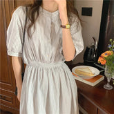 Voguable New High Waist Striped Shirt Dresses Lace Up Women Spring Summer Korean Fashion Chic Vintage Casual Women's Long Dresses voguable