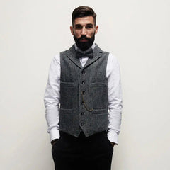 Autumn Winter Men's British Waistcoat Retro Herringbone Slim Tweed Suit Vest Heavy Button Jacket Men Aesthetic Sleeveless Coat voguable