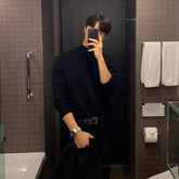 Autumn Stand Up Collar Sweater Men Slim Warm Black Knitted Pullover Men Korean Casual Long Sleeved Sweater Mens Jumper Clothes voguable