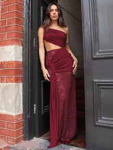 Hollow Out Lace Draped Sexy Maxi Dress For Women Gown Fashion One Shoulder Sleeveless Backless Bodycon Long Dress voguable