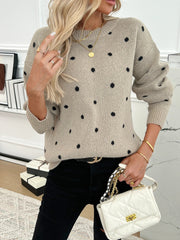 Dot pattern shoulder down long sleeved sweater voguable