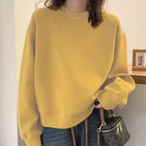 Voguable Solid Color Velvet Thickened Short Round Neck Sweatshirt Women Loose Korean Style Slim Top voguable