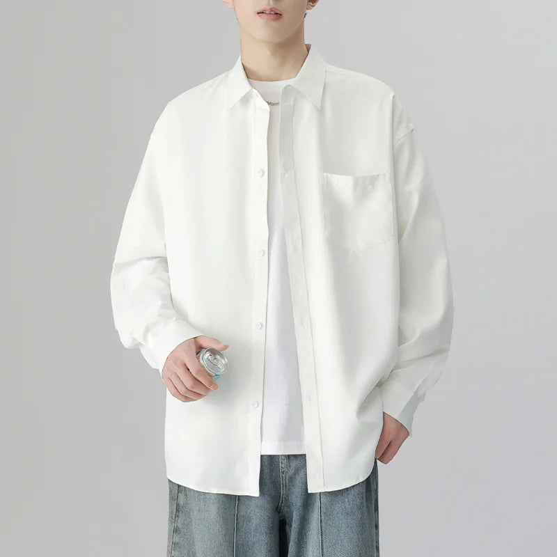 6 Colors Men's Baggy Long Sleeve Shirt Fashion Korean Lapel Coat Tops Youth Casual Classic Simple Male Clothes Trendy Brand voguable