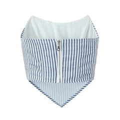 Voguable American Retro Striped Strapless Tops Sexy Women Back Zipper Pleats Holiday Summer Crop Top voguable