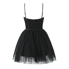 Sexy Elegant Women Sweet Mesh Mini Dress Fashion Backless Thin Straps Fit And Flare Party Dresses Birthday Princess Robe