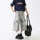 Summer Casual Pants Men Fashion Retro Black Cargo Pants Men Streetwear Hip-hop Loose Tie Dye Pants Man Cropped Trousers voguable
