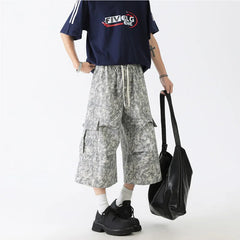 Summer Casual Pants Men Fashion Retro Black Cargo Pants Men Streetwear Hip-hop Loose Tie Dye Pants Man Cropped Trousers voguable