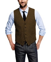Men's Classic Vest Single Breasted Slim Fit Vintage Modern Waistcoat Casual Gilet Herringbone Wedding voguable