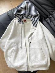 Striped Patchwork Vintage Hoodies Women Loose Harajuku Long Sleeve Retro Sweatshirts Casual American Streetwear Pockets Bf Tops voguable