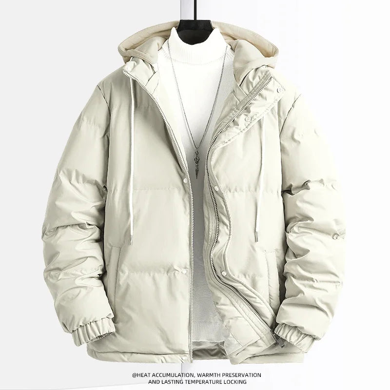 Winter Casual Male Windbreak Cotton Padded Down Jacket Warm Thick Mens Outwear Parkas New Solid Color Hooded Collar Men Parka voguable