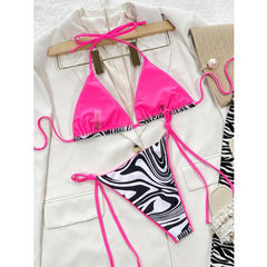 Voguable Sexy Zebra Print Bikini Women 2-piece Triangle Bag Swimsuit Fluorescent Bandage Backless Bathing Suit Low Waist Swimwear voguable